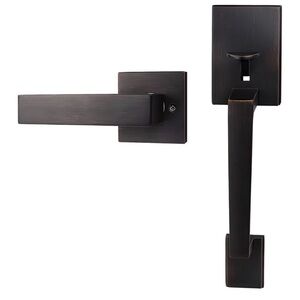 Azdele Oiled Bronze Front Door Handle Set with Reversible Lever - Exterior